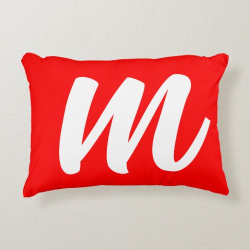 Red White Calligraphy Monogram Initial Letter Accent Pillow