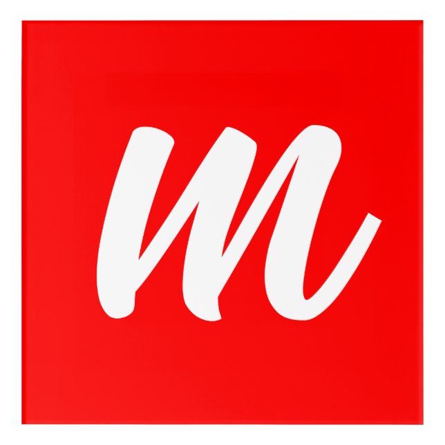 Red White Calligraphy Monogram Initial Letter Acrylic Print (Front)