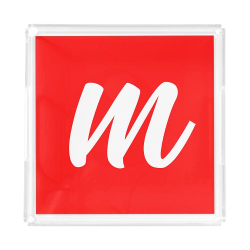Red White Calligraphy Monogram Initial Letter Acrylic Tray
