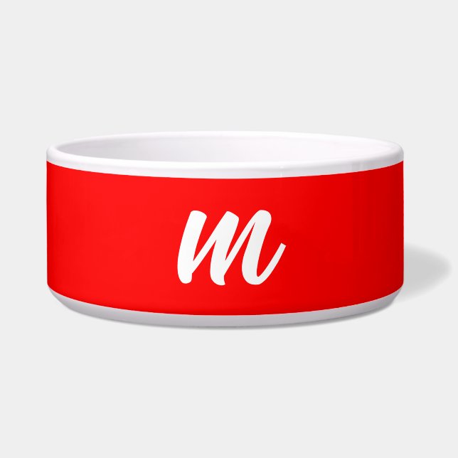 Red White Calligraphy Monogram Initial Letter Bowl (Front)