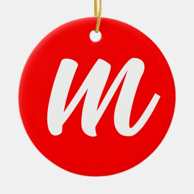 Red White Calligraphy Monogram Initial Letter Ceramic Ornament (Front)