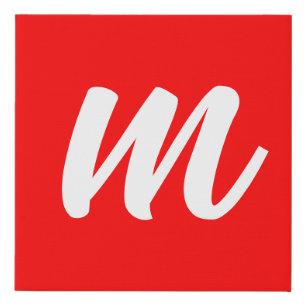 Red White Calligraphy Monogram Initial Letter Faux Canvas Print