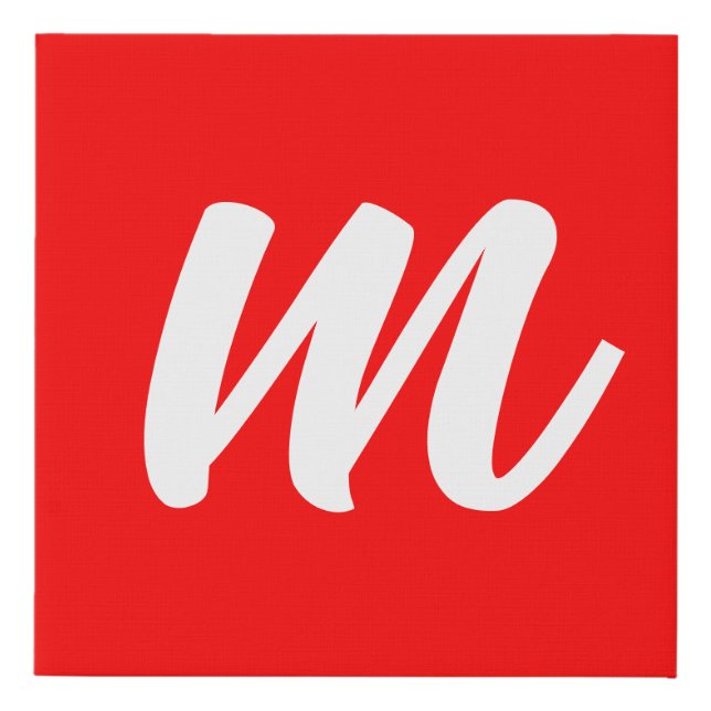 Red White Calligraphy Monogram Initial Letter Faux Canvas Print (Front)