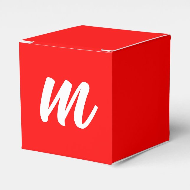 Red White Calligraphy Monogram Initial Letter Favor Boxes (Front Side)