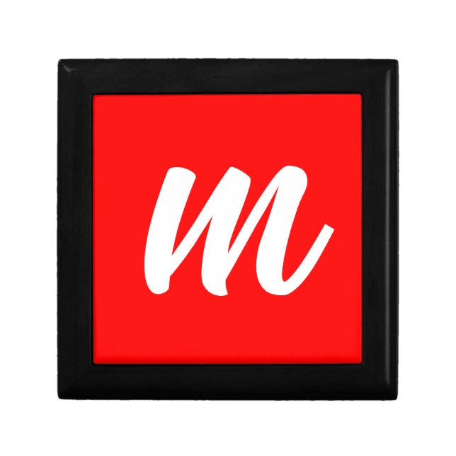 Red White Calligraphy Monogram Initial Letter Gift Box (Front)