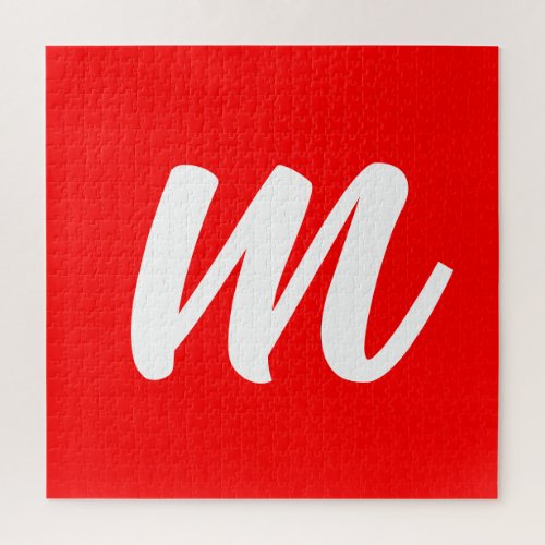 Red White Calligraphy Monogram Initial Letter Jigsaw Puzzle