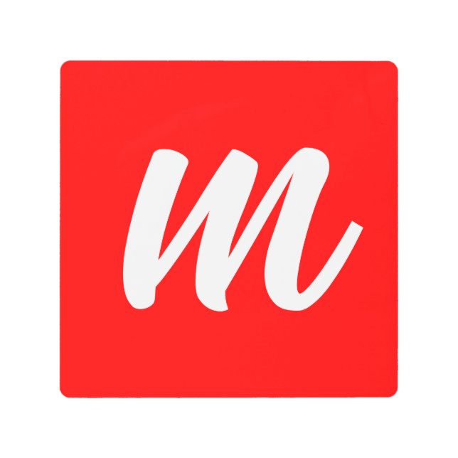 Red White Calligraphy Monogram Initial Letter Metal Print (Front)