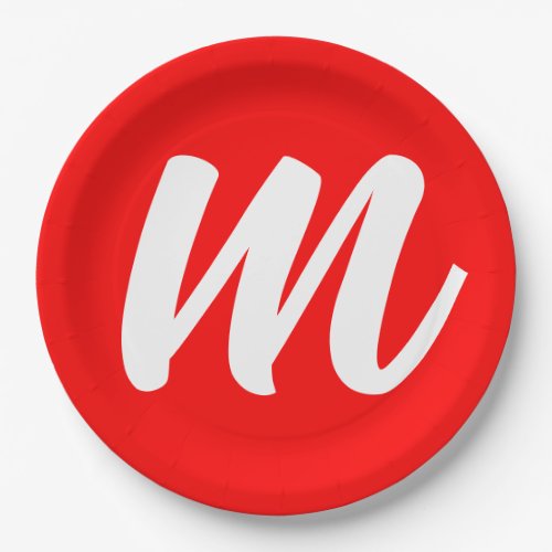 Red White Calligraphy Monogram Initial Letter Paper Plates