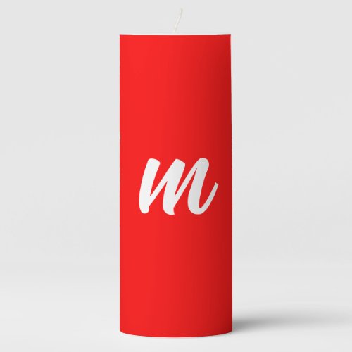 Red White Calligraphy Monogram Initial Letter Pillar Candle