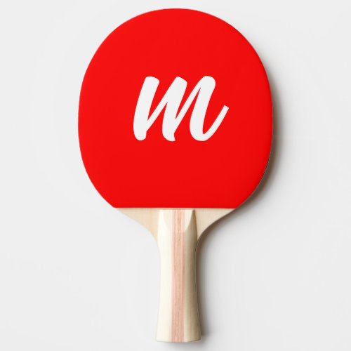 Red White Calligraphy Monogram Initial Letter Ping Pong Paddle