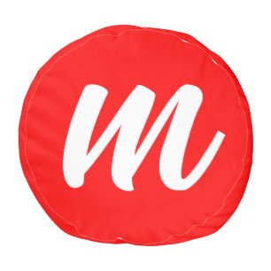 Red White Calligraphy Monogram Initial Letter Pouf