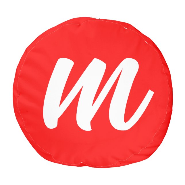 Red White Calligraphy Monogram Initial Letter Pouf (Bottom)