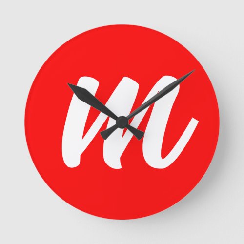 Red White Calligraphy Monogram Initial Letter Round Clock