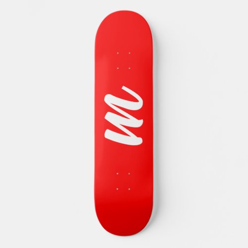 Red White Calligraphy Monogram Initial Letter Skateboard