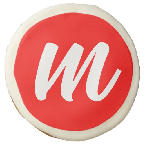 Red White Calligraphy Monogram Initial Letter Sugar Cookie