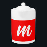 Red White Calligraphy Monogram Initial Letter Teapot<br><div class="desc">This product with a simple but striking design can make you stand out in the crowd. It will immediately attract attention with its minimalist and modern design.</div>