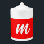Red White Calligraphy Monogram Initial Letter Teapot<br><div class="desc">This product with a simple but striking design can make you stand out in the crowd. It will immediately attract attention with its minimalist and modern design.</div>
