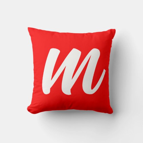 Red White Calligraphy Monogram Initial Letter Throw Pillow