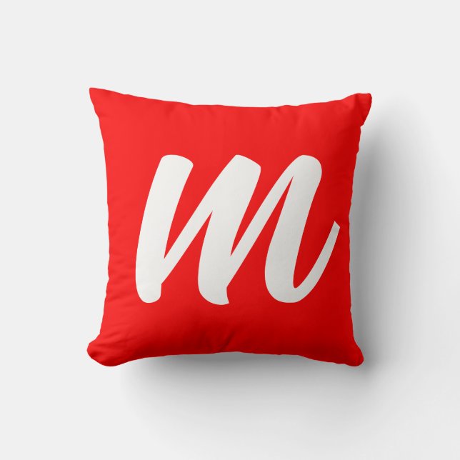 Red White Calligraphy Monogram Initial Letter Throw Pillow (Front)