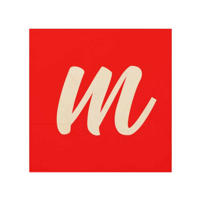 Red White Calligraphy Monogram Initial Letter Wood Wall Art (Front)