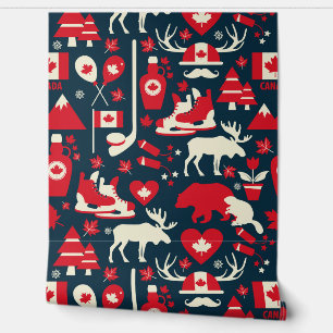 Red White Canada Icons Maple Bear Ice Hockey Moose Wallpaper