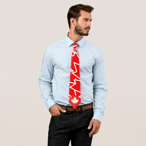 Red White Canadian Maple Abstract Pattern Tie