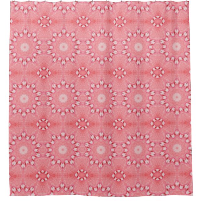 Red White Candy Cane Kaleidoscope Shower Curtains (Front)