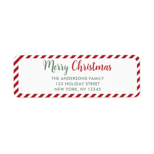 Red White Candy Cane Merry Christmas Stripes  Label