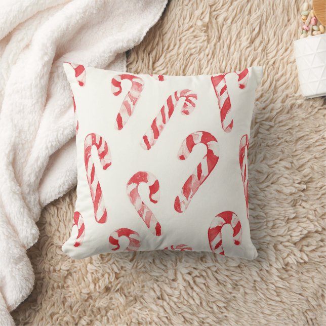 Red White Candy Cane Ornaments Christmas Throw Pillow (Blanket)