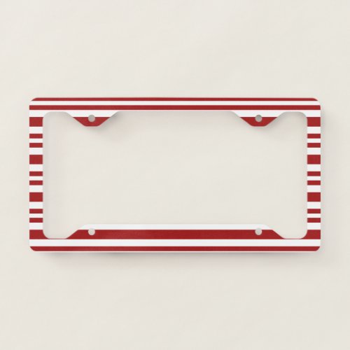 Red White Candy Cane Patterns Horizontal Stripes License Plate Frame