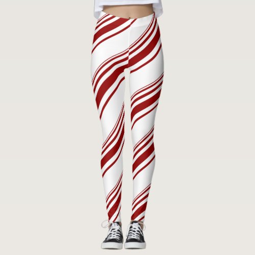 Red White Candy Cane Stripe Leggings
