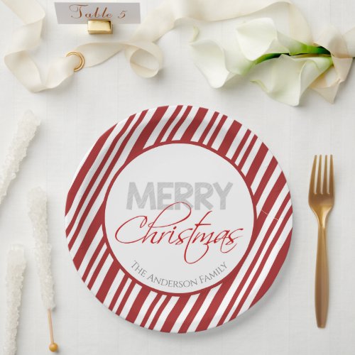 Red  White Candy Cane Stripe Paper Plates