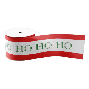 Red & White Candy Cane Stripe w/ Green HO HO HO Grosgrain Ribbon