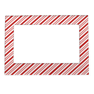 Red, White Candy Cane Stripes Elegant Modern, Fun Magnetic Frame