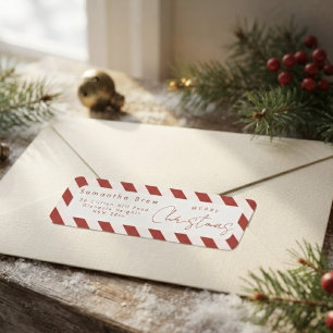 Red & White Candy Cane Stripes Merry Christmas Label