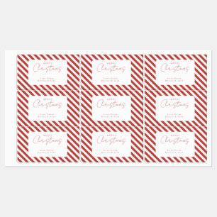 Red & White Candy Cane Stripes Merry Christmas Labels
