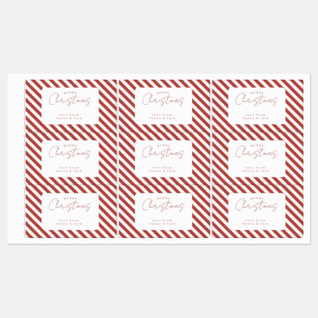 Red & White Candy Cane Stripes Merry Christmas Labels (Sheet)
