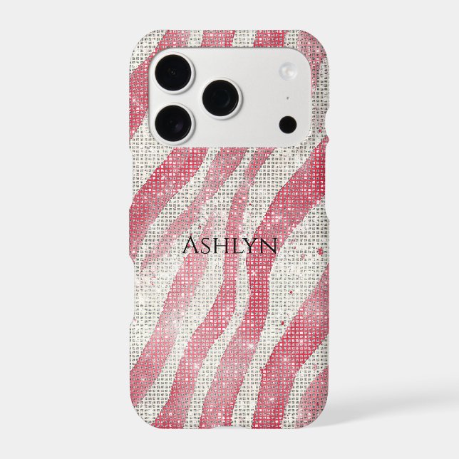 Red White Candy Cane Stripes Sparkle Case-Mate iPhone Case (Back)