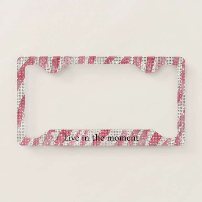 Red White Candy Cane Stripes Sparkle License Plate Frame (Front)