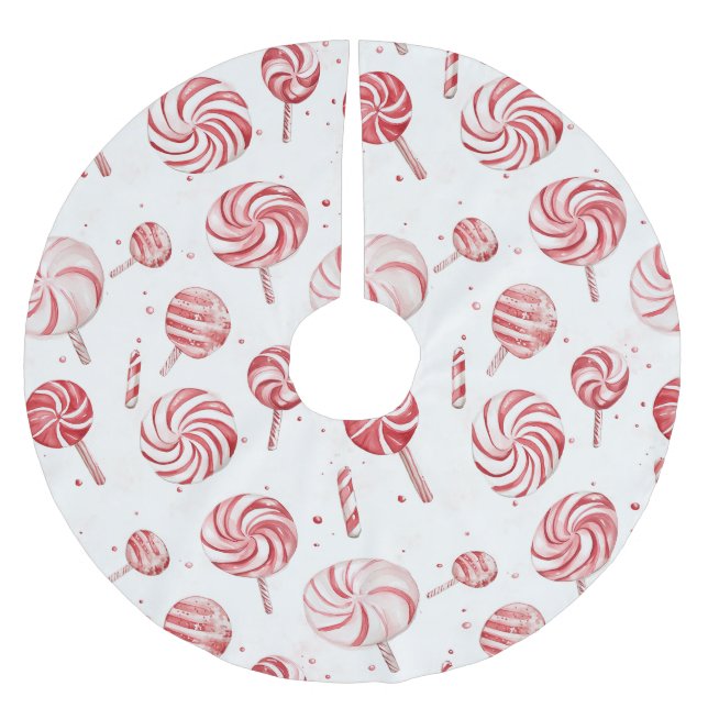 Red White Candy Cane Treats Christmas Brushed Polyester Tree Skirt (Front)