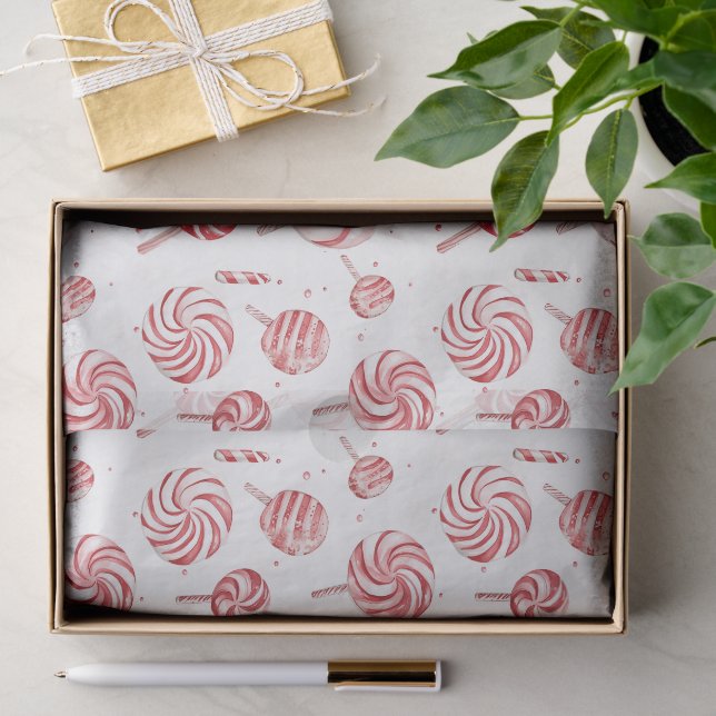 Red White Candy Cane Treats Christmas Tissue Paper (Gift)