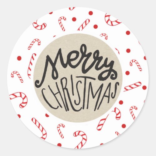 Red White Candy Canes Christmas Holiday Polka Dots Classic Round Sticker