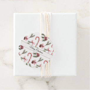 Red White Candy Canes Pine Cones Christmas Favor Tags