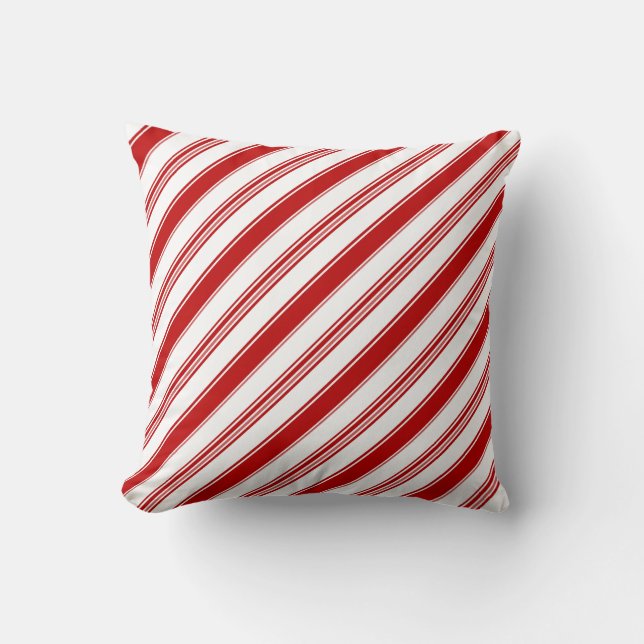 Red & White Candy Stripes (large scale) Throw Pillow (Front)