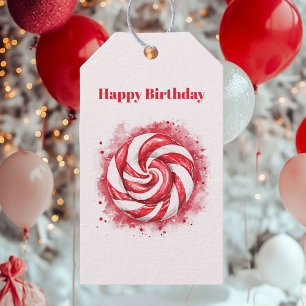Red & White Candy Winter Birthday  Gift Tags