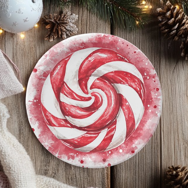 Red & White Candy Winter Birthday  Paper Plates (Creator Uploaded)