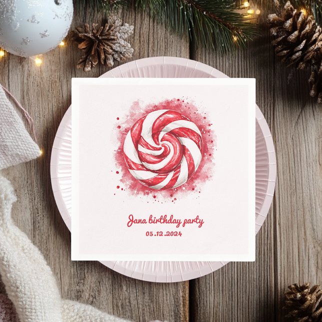 Red & White Candy Winter Birthday Party  Napkins (Creator Uploaded)