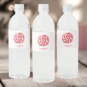 Red & White Candy Winter Birthday Water Bottle Label