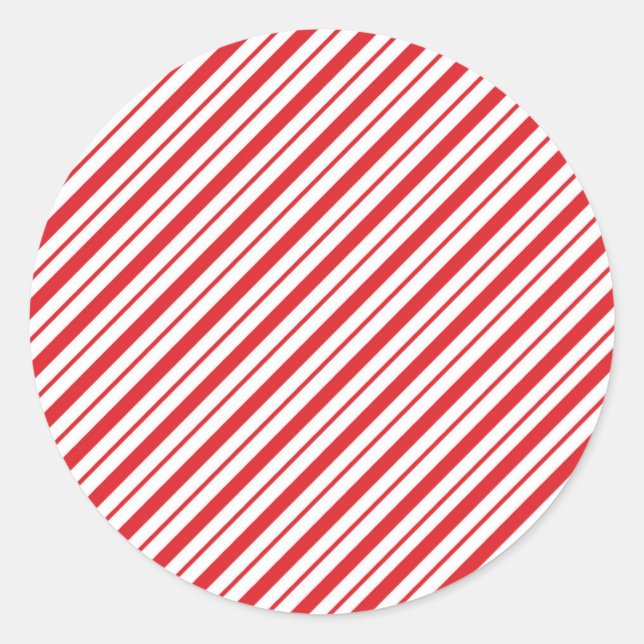 Red White Candycane Stripes Holiday Christmas Classic Round Sticker (Front)