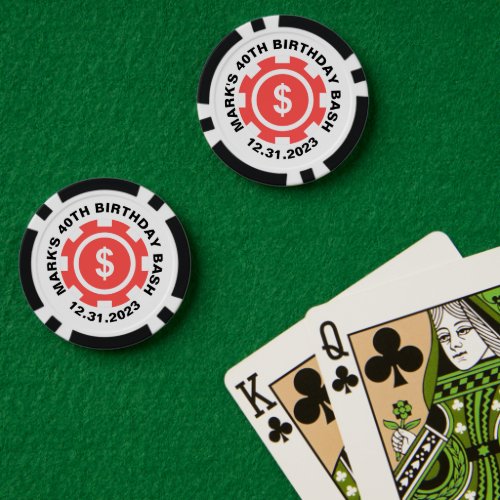 Red White Casino Themed 40th Birthday Party Poker Chips